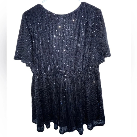 Torrid Lily Babydoll Sequin Surplice Blouse Black Peplum Size 1x Sparkly Party - Picture 2 of 8